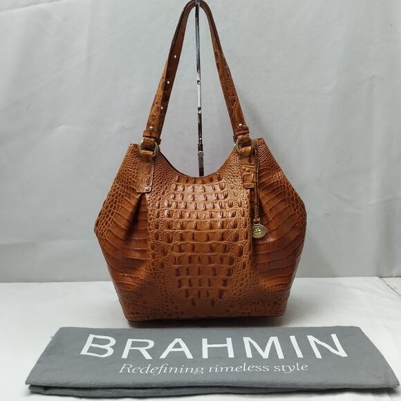 Brahmin Brown Leather Crocodile Embossed Shoulder Bag - Picture 1 of 16